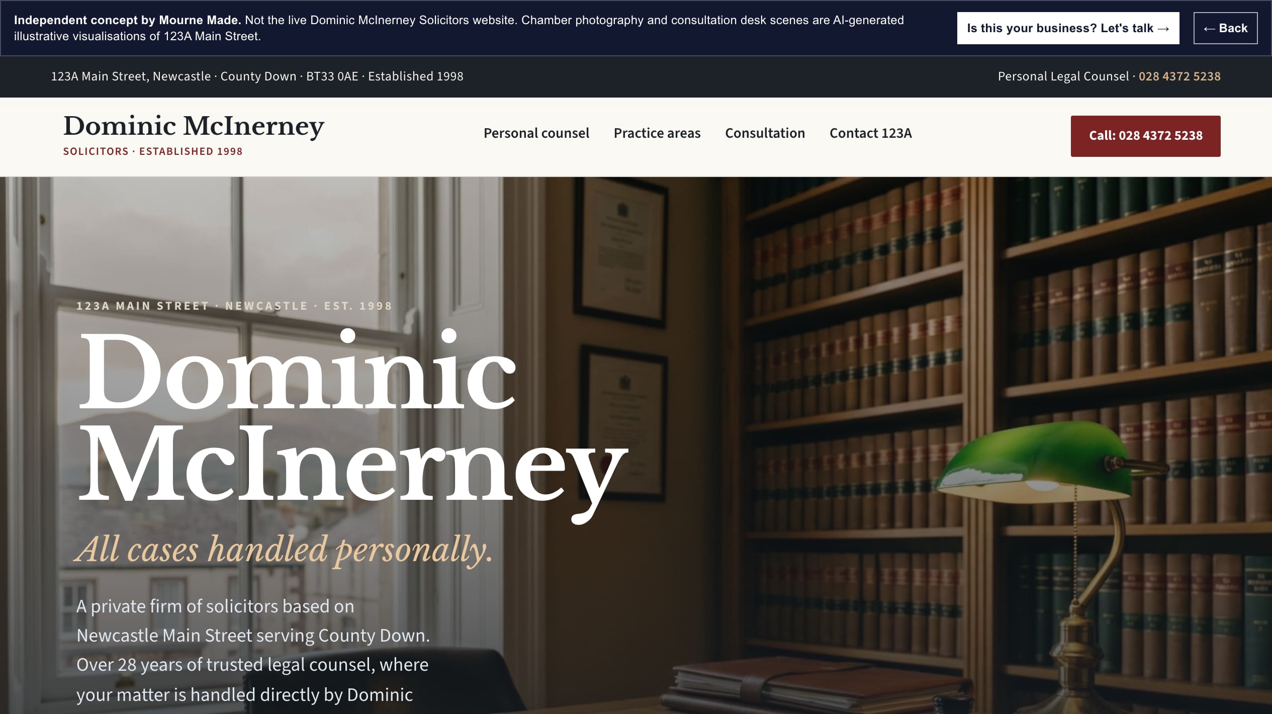 Mourne Made concept opening screen for Dominic McInerney & Co, captured from the local concept route