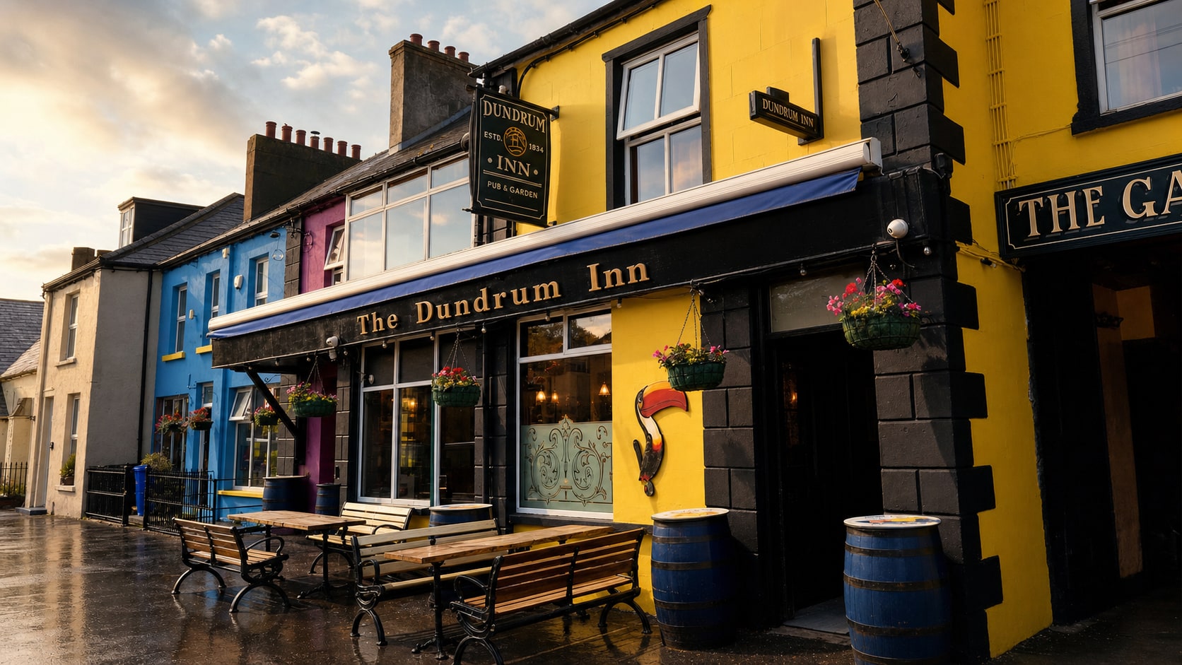 The Dundrum Inn's yellow-and-black Main Street frontage