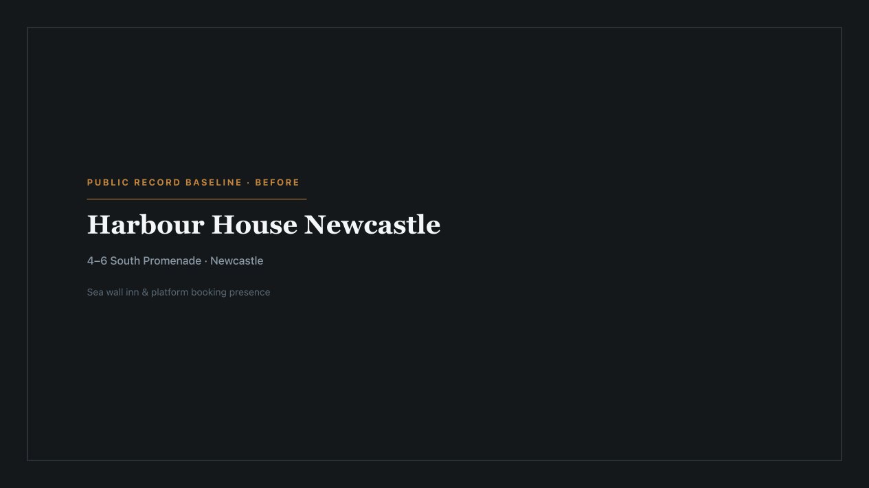 Labelled placeholder for Harbour House Newcastle's current public presence — not a live-site screenshot; a matched capture was not filed for this publish
