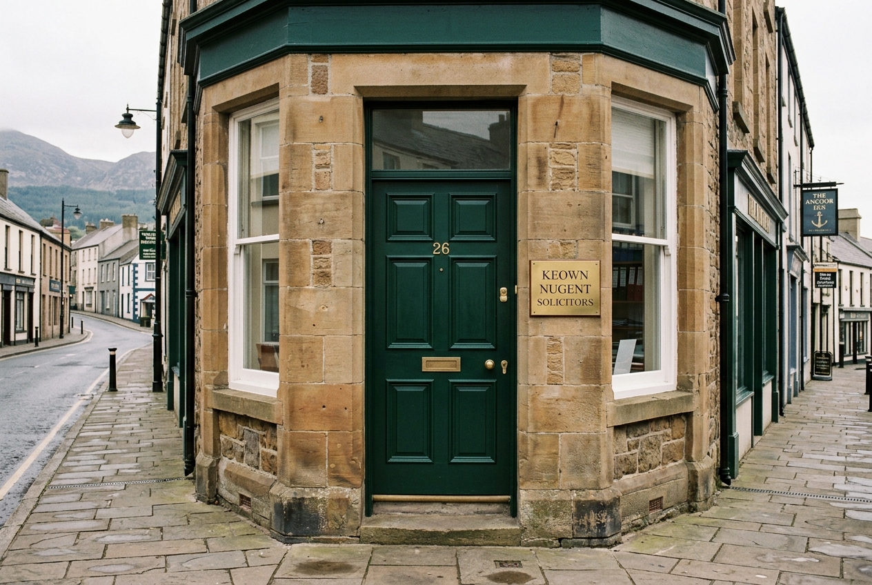 Traditional stone entrance at 26 Railway Street in Newcastle with dark Brunswick green door and polished brass nameplate