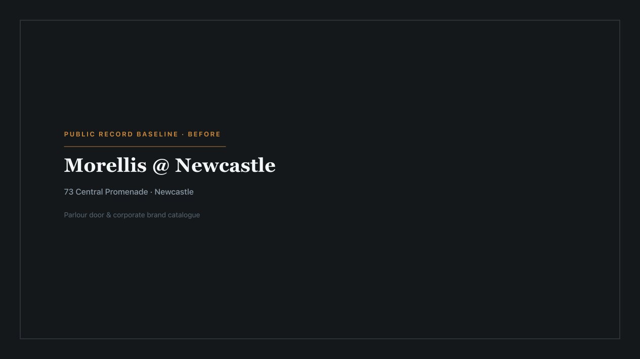 Labelled placeholder for Morelli's @ Newcastle's current public presence — not a live-site screenshot; a matched capture was not filed for this publish