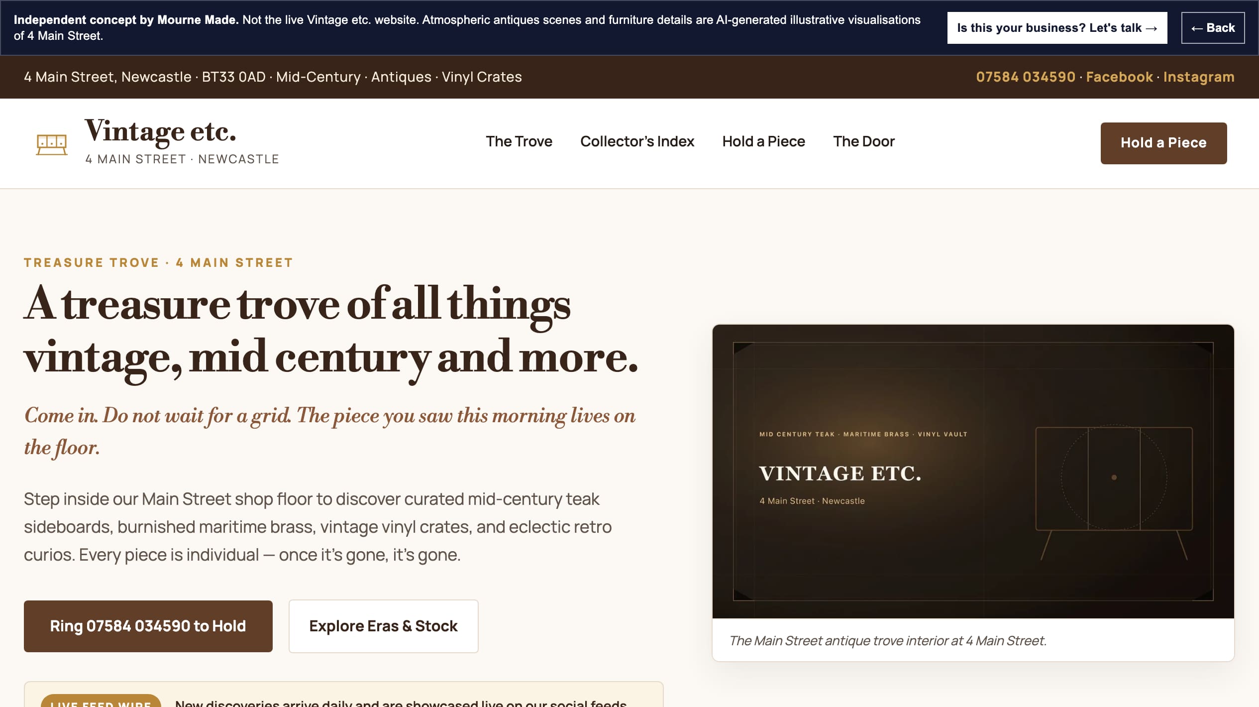 Mourne Made concept opening screen for Vintage etc., captured from the local concept route