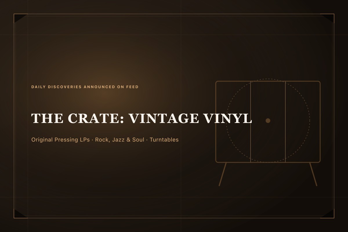 Weathered timber crates filled with classic vintage LP vinyl records